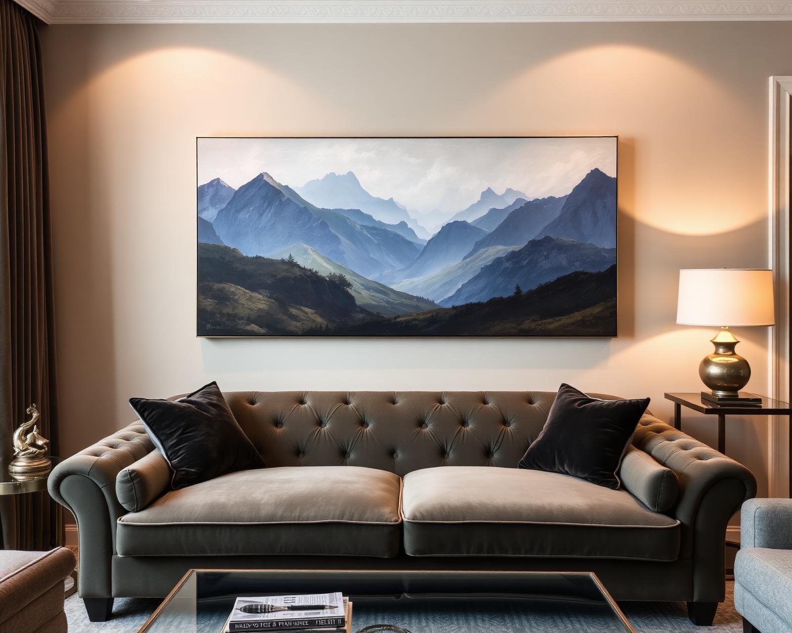 An Annette Davies painting hung in a living room interior